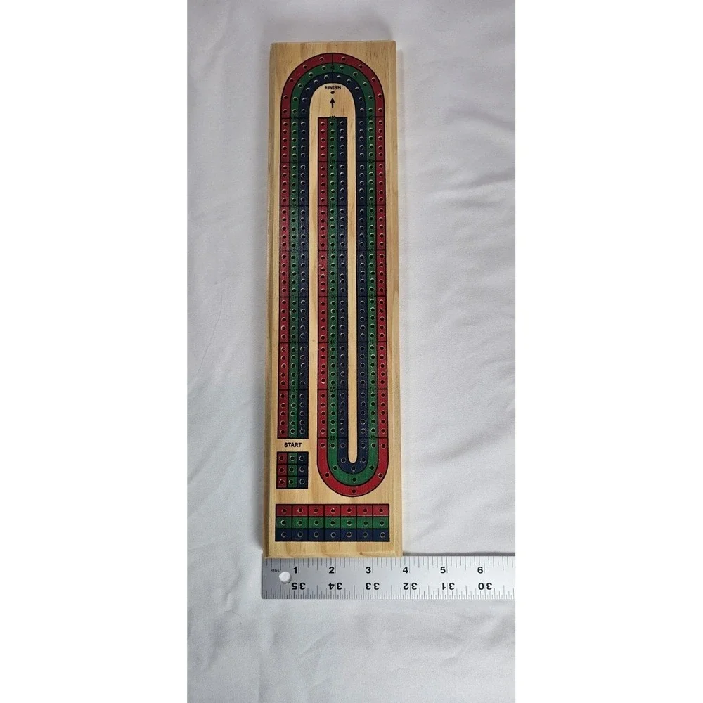 Wood Cribbage Board 3-Track Continuous 120 Point w/‎ Metal Pegs Travel Game